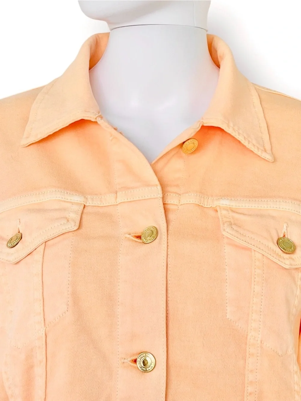 MICHAEL KORS Denim Jacket Gold Button Patch Pocket Pointed Collar Stretch